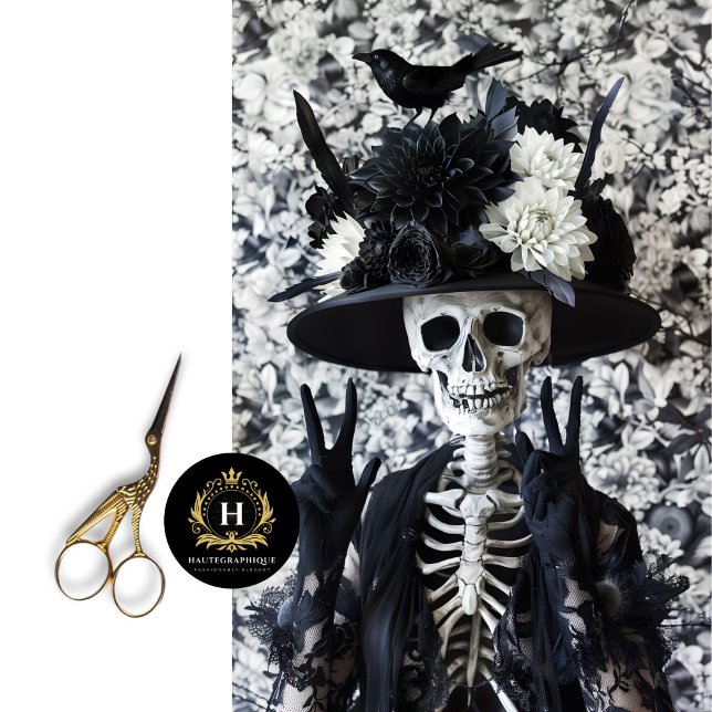 Mousseline Papier Tissu de squelette noir blanc pour découpag (Créateur téléchargé)