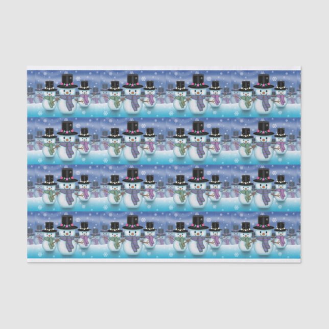 Mousseline Papier Tissu De Vacances Mignonne Snowmen (Recto)