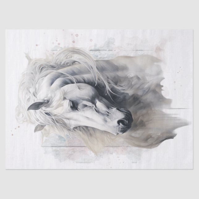 Mousseline Papier Tissu Découpage couleur aquarelle Cheval Bl (Recto)