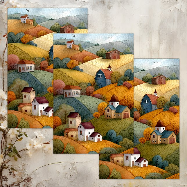 MOUSSELINE PAPIER TISSU DÉCOUPAGE DE LA VIE DE LA FERME AUTOM (AUTUMN FARM LIFE DECOUPAGE TISSUE PAPER)