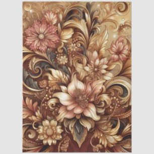 Mousseline Papier Tissu Découpage Floral Baroque Or Rose Luxu
