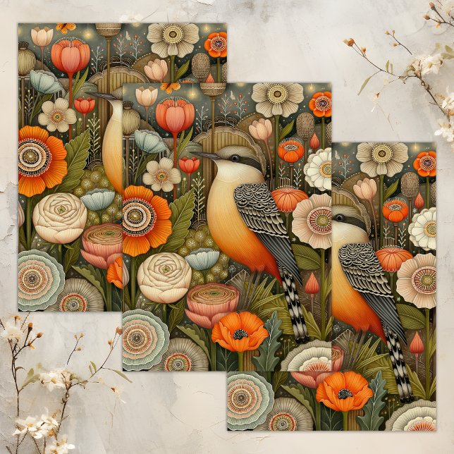 MOUSSELINE PAPIER TISSU DÉCOUPAGE OISEAU BOHO FANTAISISTE (BOHO BIRD WHIMSICAL DECOUPAGE TISSUE PAPER)