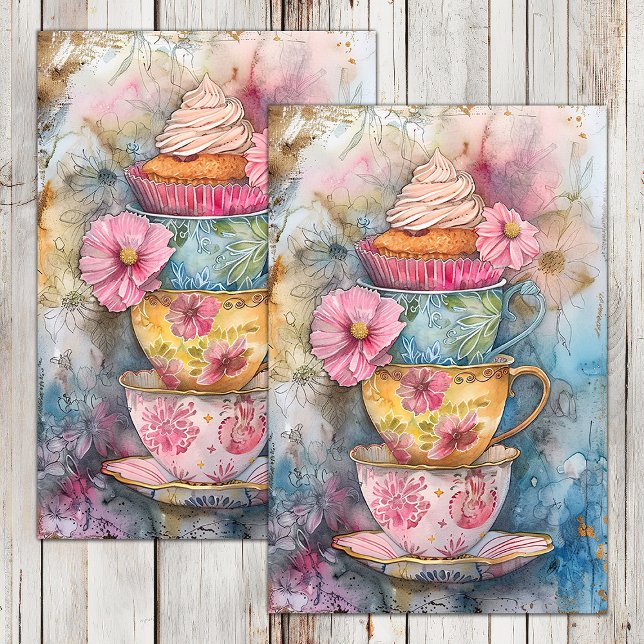 MOUSSELINE PAPIER TISSU DECOUPAGE THÈME THÉ BOHÈME (BOHO TEA PARTY DECOUPAGE TISSUE PAPER)