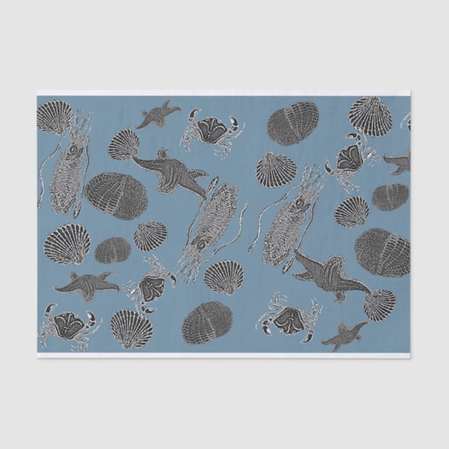 Mousseline Papier Tissu Découpage Vie Mer (Recto)