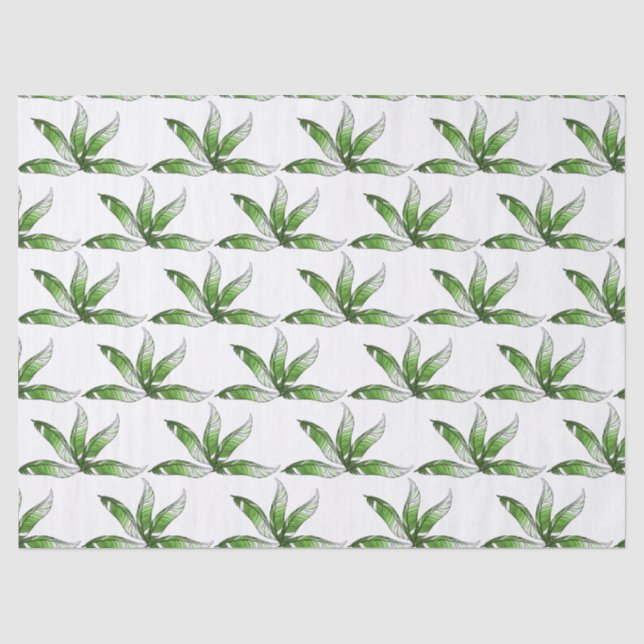 Mousseline Papier Tissu - Design de Plumes Vertes (Recto)