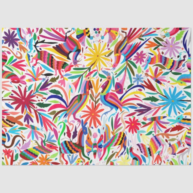 Mousseline Papier Tissu D'Impression Otomi Coloré (Recto)
