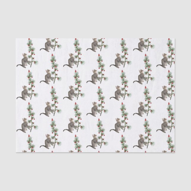 Mousseline Papier Tissu d'Oiseau Rouge Chat Tree (Recto)