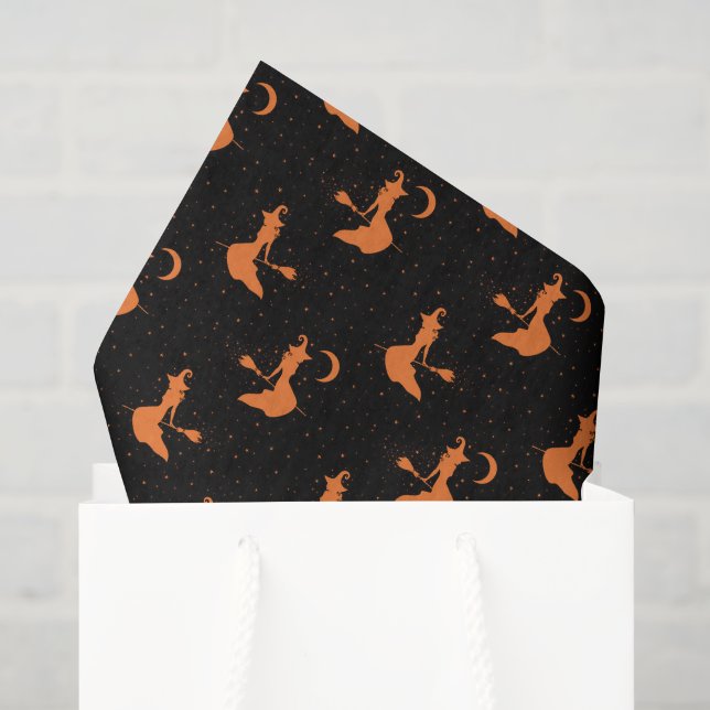 Mousseline Papier Tissu éffrayant Black & Orange Witch (Sac cadeau)