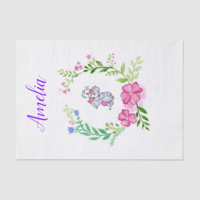 Mousseline Papier Tissu Eléphant Floral (Recto)