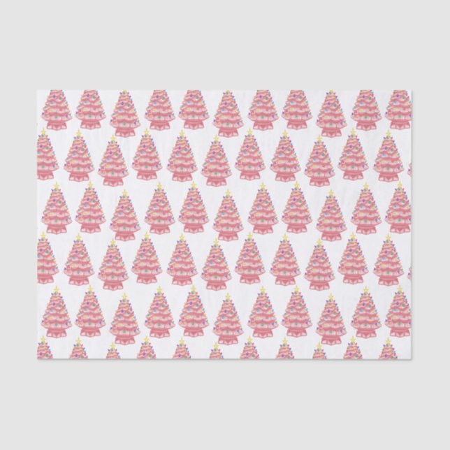 Mousseline Papier Tissu en céramique rose Xmas Trees (Recto)