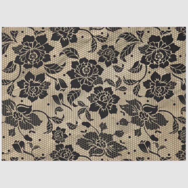 Mousseline Papier Tissu en dentelle noire vintage (Recto)