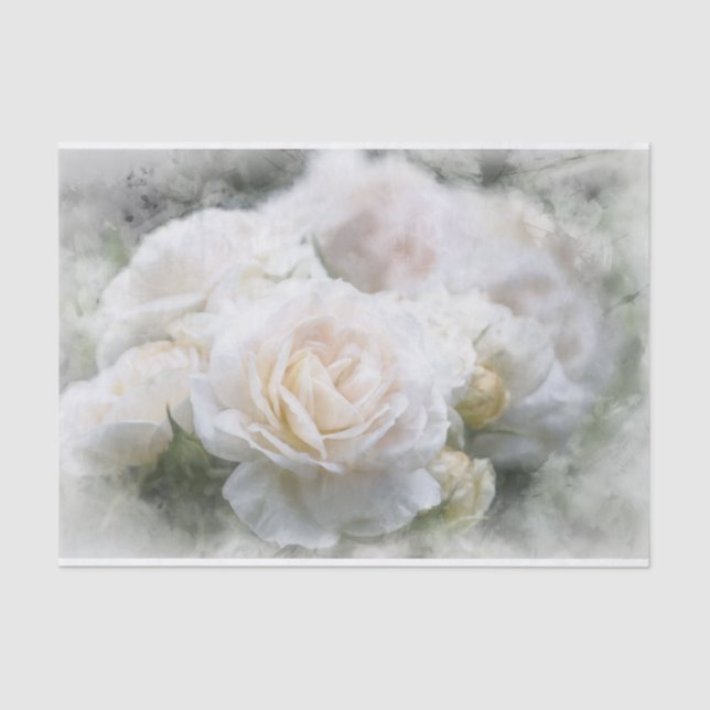 Mousseline Papier Tissu Ethereal White Roses (Recto)