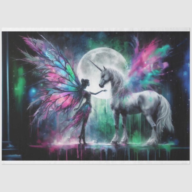 Mousseline Papier Tissu Fairy Rainbow Pegasus (Recto)