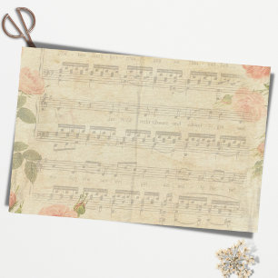 Mousseline Papier Tissu Fleur de Rose Rose et Partition Vinta