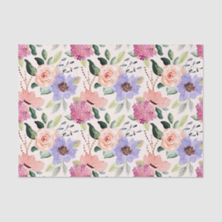 Mousseline Papier Tissu Fleurs aquarelles