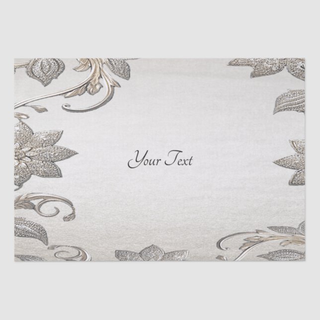 Mousseline Papier Tissu Floral Argent Or (Recto)