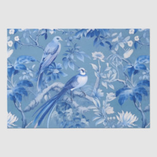 Mousseline Papier Tissu Floral Chinoiserie Bleu