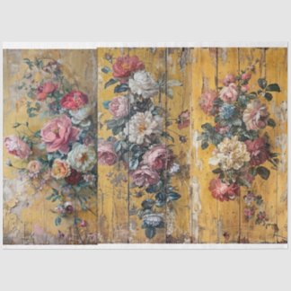 Mousseline Papier Tissu Floral Jaune Pour Tableaux