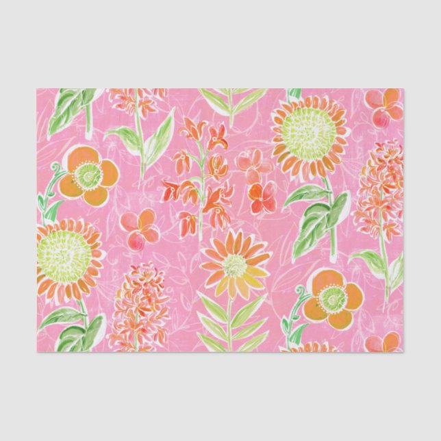 Mousseline Papier Tissu Floral Rose Boho Découpage (Recto)