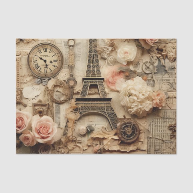 Mousseline Papier Tissu Floral Tour Eiffel vintage (Recto)