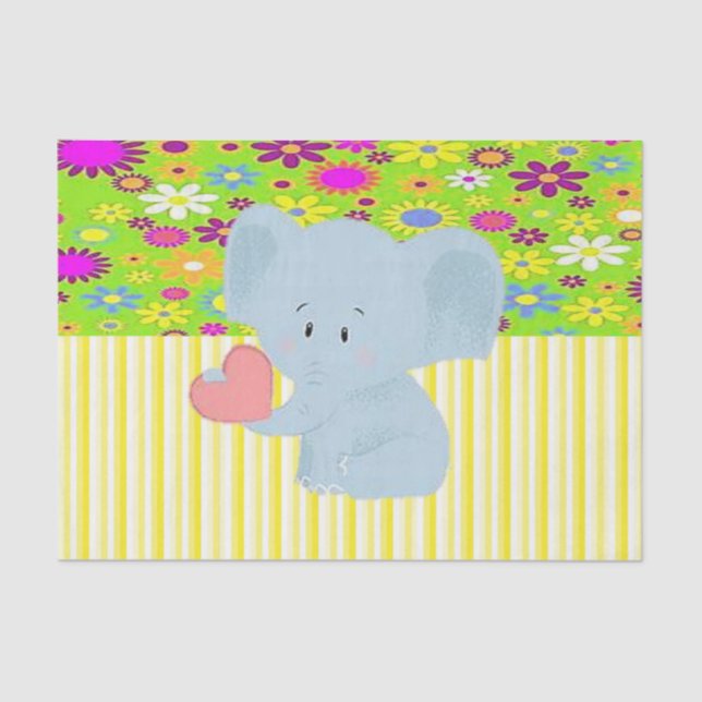 Mousseline Papier Tissu Floral Yellow Stripes Elephant (Recto)