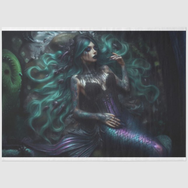 Mousseline Papier Tissu Foncé Mermaid (Recto)