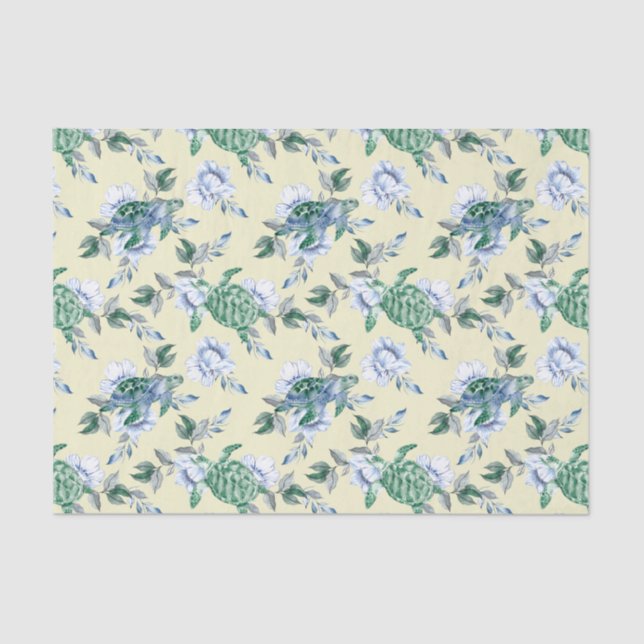 Mousseline Papier Tissu Générique Tortues De Mer En Jaune (Recto)