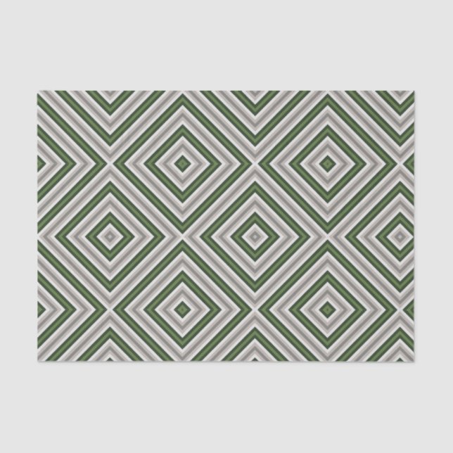 Mousseline Papier Tissu Géométrique Vert Tans (Recto)