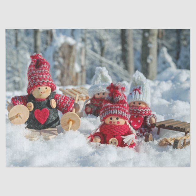 Mousseline papier tissu gnomes d'hiver (Recto)