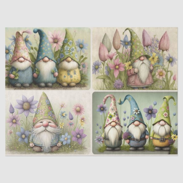 Mousseline Papier Tissu Gnomes Spring (Recto)