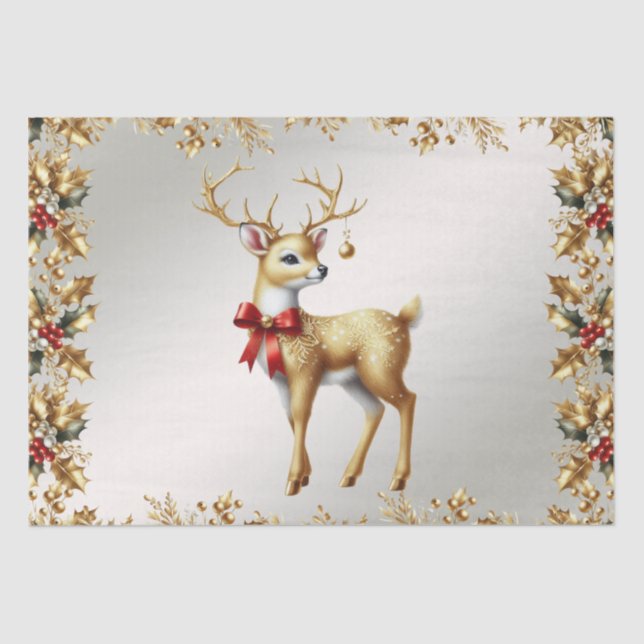 Mousseline Papier Tissu Gold Reindee Holiday (Recto)