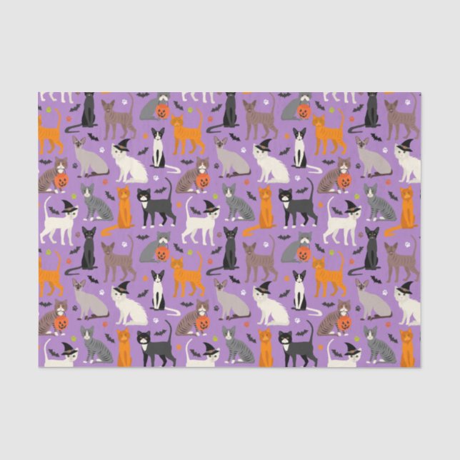 Mousseline Papier Tissu Halloween Cats (Recto)