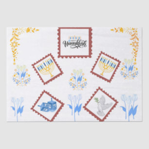 Mousseline Papier Tissu Hanoukka - Style Timbre Postage