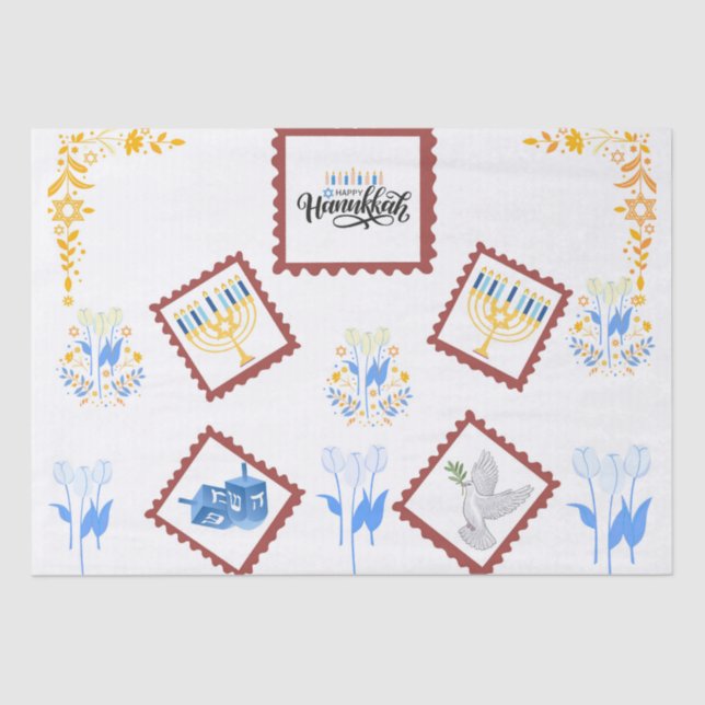Mousseline Papier Tissu Hanoukka - Style Timbre Postage (Recto)