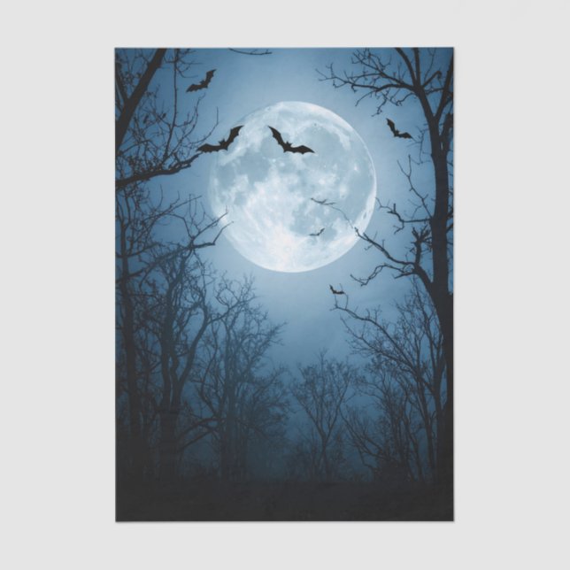 Mousseline Papier Tissu Haunted Moonlight Halloween Découpage (Recto)