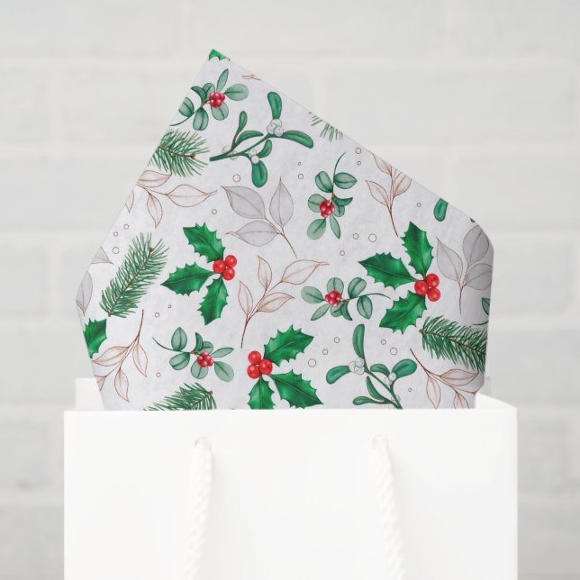 Mousseline Papier Tissu Holiday Holly (Sac cadeau)