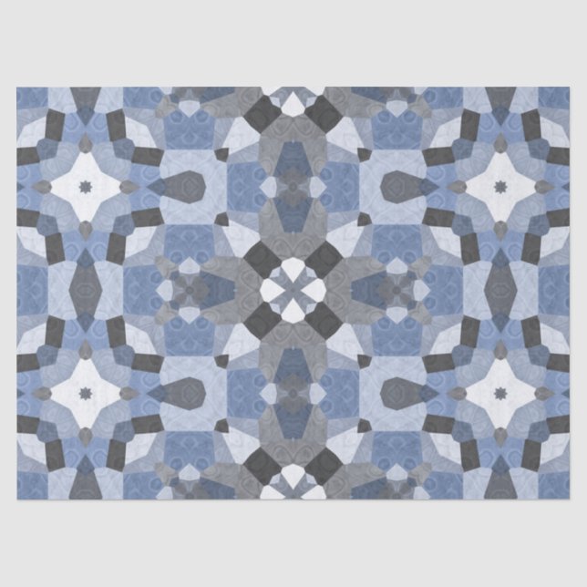 Mousseline papier tissu kaléidoscope bleu (Recto)
