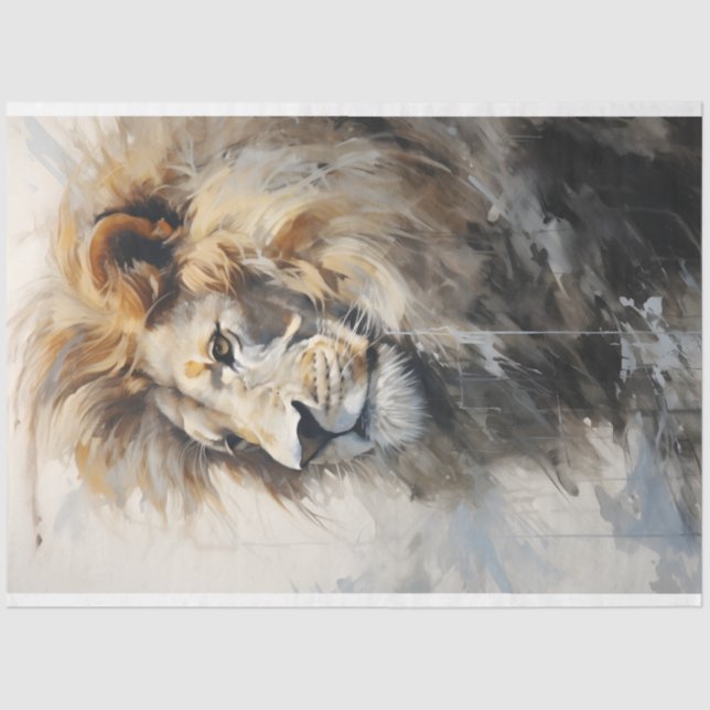 Mousseline Papier Tissu Lion Portrait (Recto)