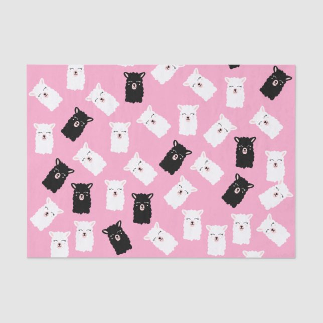 Mousseline Papier Tissu Llama Rose Cute (Recto)