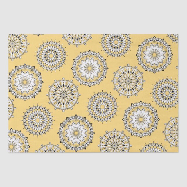 Mousseline Papier Tissu Mandalas Jaune (Recto)
