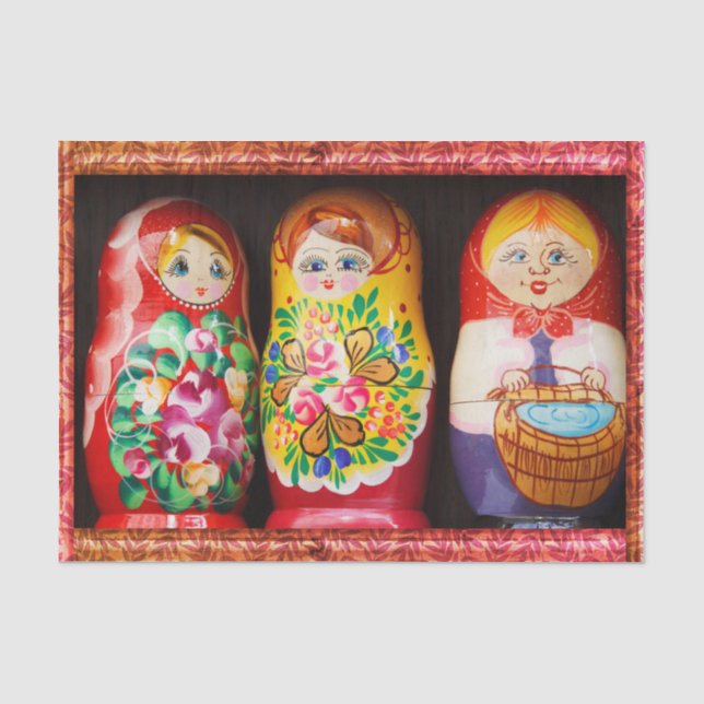 Mousseline Papier Tissu Matryoshka Coloré (Recto)