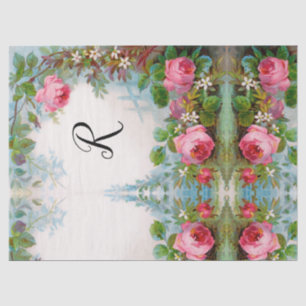 MOUSSELINE PAPIER TISSU MONOGRAMME FLORAL ROSES ET JASMINES
