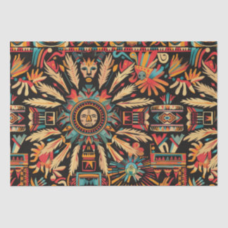 Mousseline Papier Tissu Motif Turquoise Luxuriant "Aztec Drea