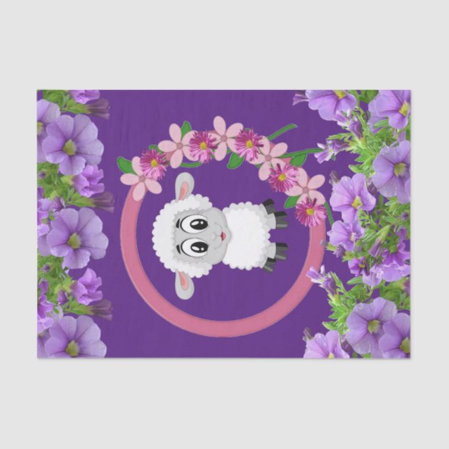 Mousseline Papier Tissu Mouton Floral pourpre (Recto)