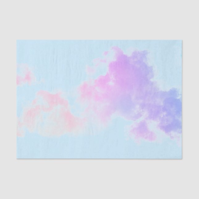 MOUSSELINE PAPIER TISSU NUAGES ROSE SUR CIEL BLEU (Recto)