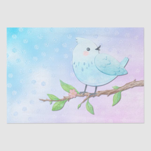Mousseline Papier Tissu Oiseau Bleu (Recto)