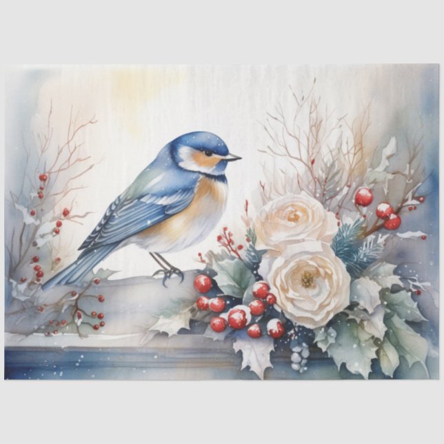 Mousseline Papier Tissu Oiseau d'hiver (Recto)
