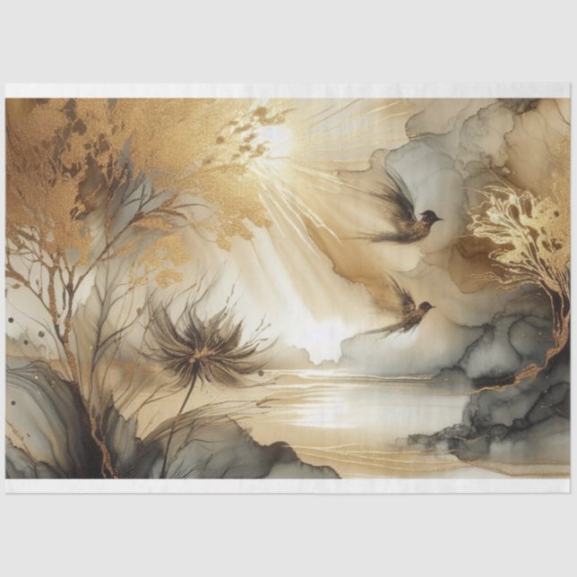 Mousseline Papier Tissu Oiseaux, Découpage, Enveloppement Cad (Recto)