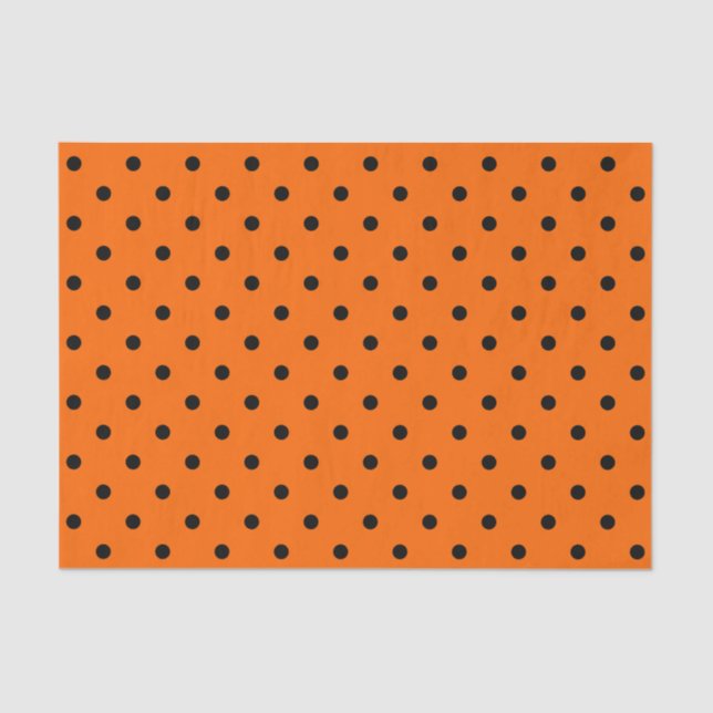 Mousseline Papier Tissu Orange/Noir Pois (Recto)