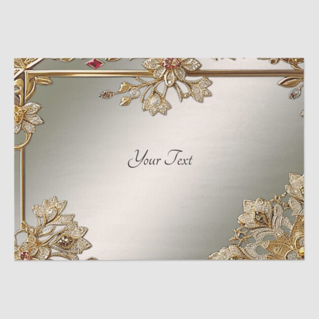 Mousseline Papier Tissu Orné Or Floral Frame (Recto)